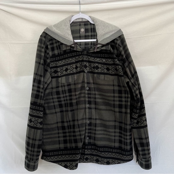 Element Other - Element Button Down Black and Gray Plaid Drawstring Hooded Jacket Size XL